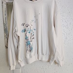 Floral Graphic Vintage Grandma Core Cream Sweater Size 2xl Plus Size 1990s
